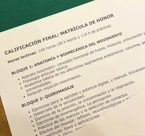 Matricula de honor quiromasajista MAKU